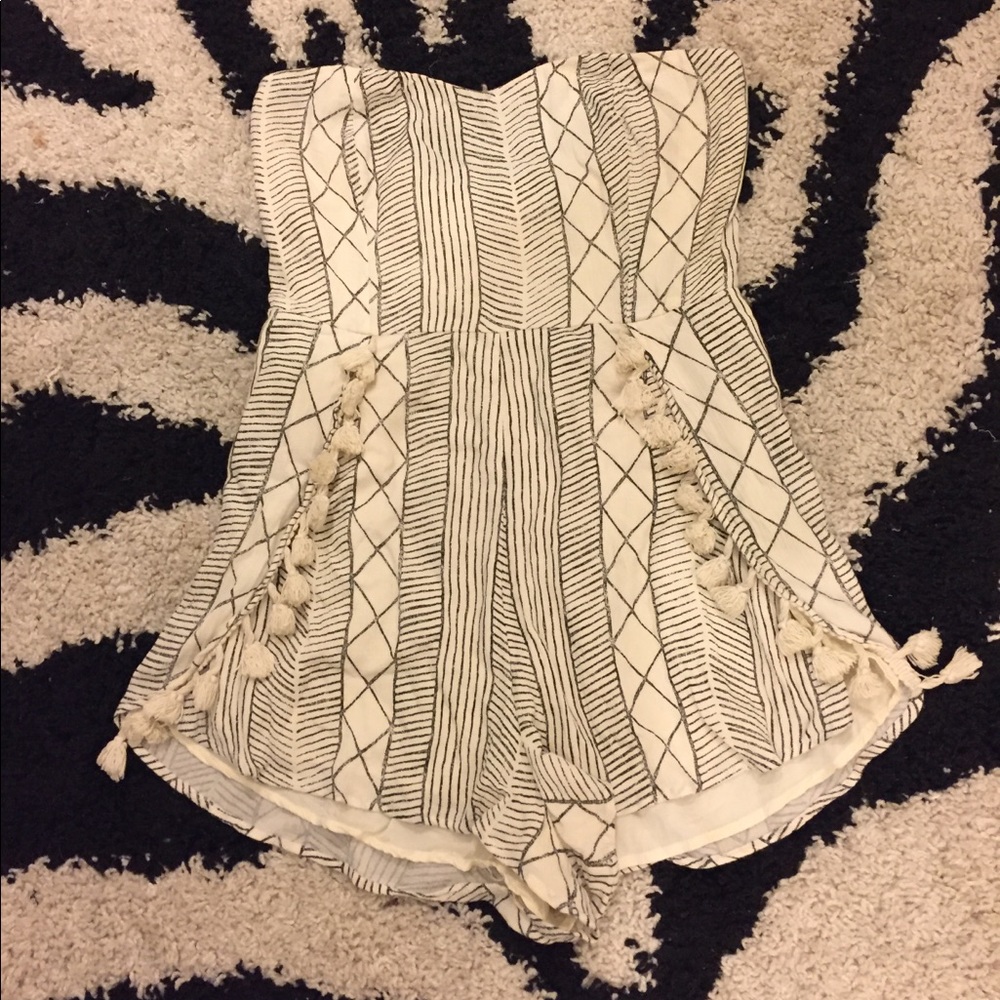 Amuse society romper with tassels and b&w detail